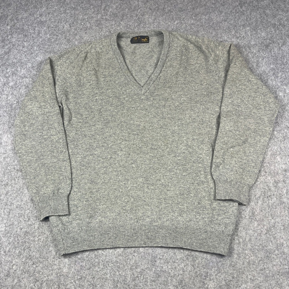 VTG Pringle of Scotland Lambswool V-Neck Sweater Mens Large Grey Pullover